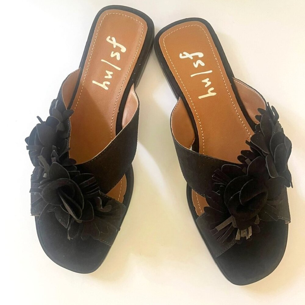 French Soles Dubonnet Black Suede Sandals size 8.5
